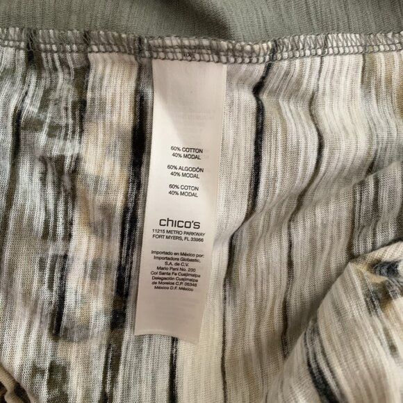 Chico's Top 1 Women's Size 8 Olive Animal Print Leopard Striped 3/4 Sleeve Boho - Picture 9 of 12